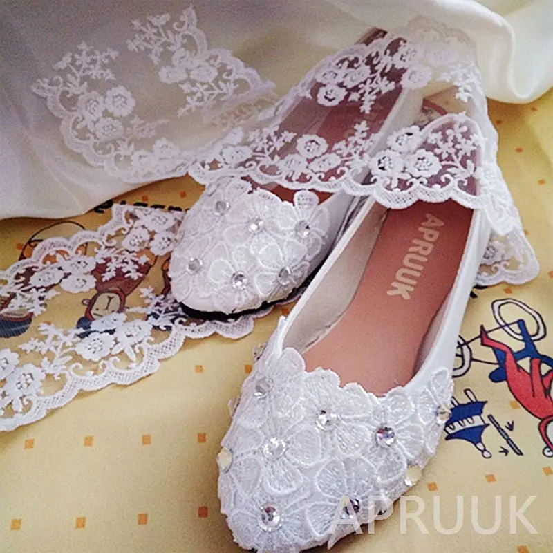  flats shoes for woman sweet designer bridal bridesmaid white  flower silver cry - £130.25 GBP