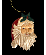 Wooden Santa Claus Face Christmas Ornament Art Wood Folk Art Vintage 4&quot; ... - $31.54