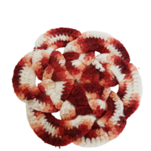 Vintage kitschy hand crocheted rusty red &amp; white braided potholder trivet - $14.99