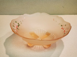 Lancaster Art Deco Pink Satin Depression Glass Footed Bowl Hand Painted Flowers - £11.62 GBP