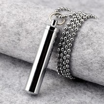 Stainless Cylinder Cremation Pendant Ashes Keepsake Memorial Urn Necklace - £10.23 GBP