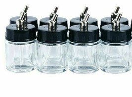 8 Glass 22cc Airbrush Bottles Jars Single-Action Siphon Suction Feed Lid - $27.60
