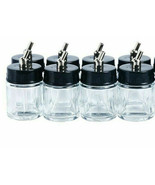 8 Glass 22cc Airbrush Bottles Jars Single-Action Siphon Suction Feed Lid - £21.65 GBP