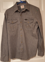 Wrangler Pearl Snap Denim Shirt Mens Small Gray Western Long Sleeve - £15.91 GBP