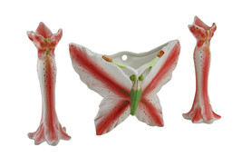 Zeckos 3 Pc. Pink Tiger Lily Flower Candle Holder and Butterfly Vase Set - £16.58 GBP