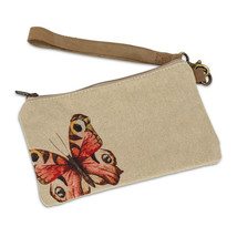 Butterfly Zip Wallet Leather Carrying Strap Flax Color With Zipper Closure Lined