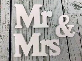 Mr Mrs Sign Letters 3D Wooden Letters Decoration Wooden White - £10.32 GBP
