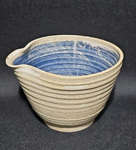 Old Mile Pottery Studio Art Pottery Spouted Mixing Bowl Drip Glazed Signed - $31.82