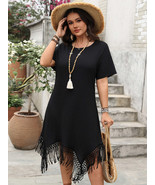 Plus Size Fringe Round Neck Short Sleeve Midi Tee Dress - €38,35 EUR