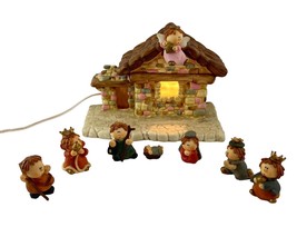 Lighted Nativity Set #201052 Ceramic 8 Piece Child Like Figures Works Christmas - $22.03