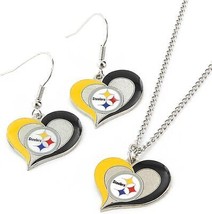 NEW PITTSBURG STEELERS NFL Swirl Heart Earrings and Pendant Set - Jewelr... - £12.16 GBP