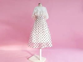 White Polka Dot Midi Skirt Outfit Summer Women Custom Plus Size Long Tutu Skirt image 2