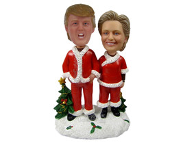 Custom Bobblehead Donald Trump And Hilary Clinton In Christmas Outfit - Holidays - £129.96 GBP