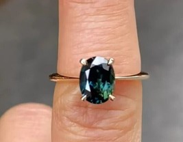 4.25 Quilate Verde Azulado Zafiro Ring-Peacock Engagement Aniversario Anillo - £55.46 GBP