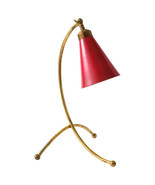 Brass Desk Table Lamp, Italy, Curved Brass Base with Red Metal Shade, C ... - $910.00 CAD