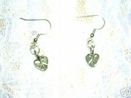 Double Sided 3D Heart Shaped Peace Sign Symbol Pewter Dangling Earrings Jewelry - £4.68 GBP