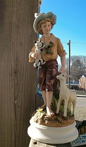 Figurine Porcelain Bisque Boy ANDREA  with Goat & Cat #7893 by SADEK  12” Tall  - $64.35