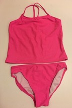 2-Piece Op Girl Swim Suit Tankini Set XL 14-16 Swimwear Hot Pink Glitter UPF 50+ - £13.54 GBP