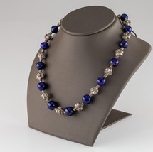 Ornate Sterling Silver Bead and Lapis Lazuli Bead Necklace 17.5&quot; - £413.37 GBP