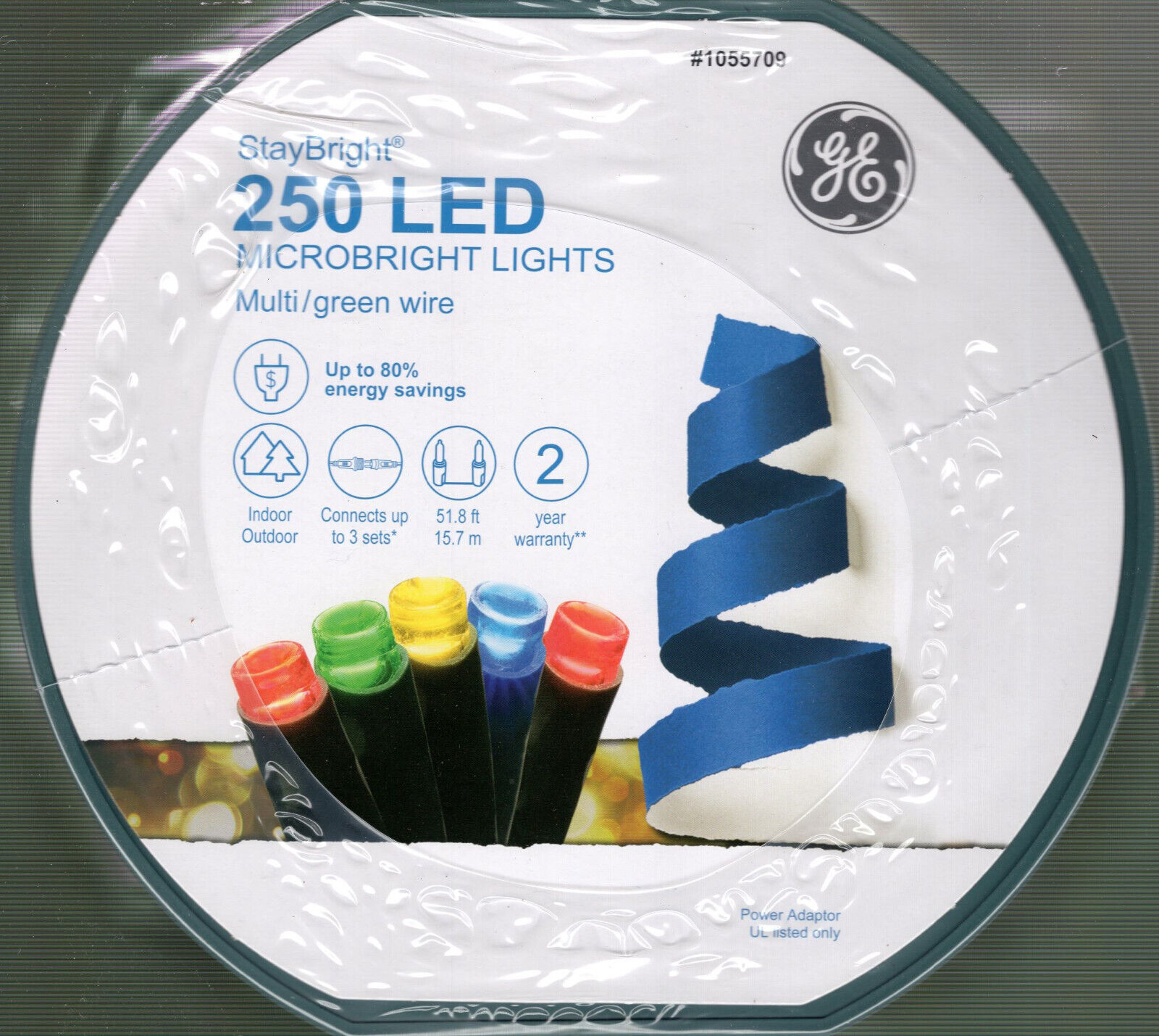 GE 1055709 250CT MULTI COLOR MICROBRIGHT LED 52&#39; GREEN STRING - NEW! - $24.98