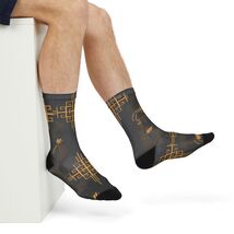  Art Deco Gold Pattern Crew Socks — Sublimation Black &amp; Gold Geometric D... - $16.00