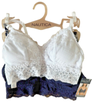 Nautica Intimates Women&#39;s 2 Pack Lace Bralettes Size S White &amp; Navy - £15.63 GBP