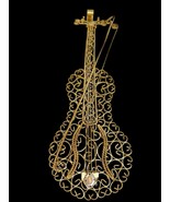 Vintage 80&#39;s Victorian Gold Iron Scrollwork Coral Cabochon Violin Wall A... - $1,928.54 MXN