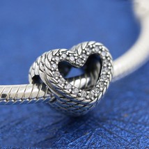 925 Sterling Silver Snake Chain Pattern Open Heart Charm - £13.85 GBP
