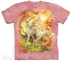 Mother and Baby Unicorn in Sunny Glade Fantasy Art Hand Dyed T-Shirt XL UNWORN - £11.66 GBP