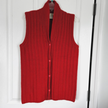Eddie Bauer Shawl Collar Sweater Vest Womens Medium Tall Red Wool Button Front - £16.78 GBP