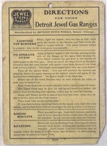Vintage Directions For Using Detroit Jewel Gas Ranges 5&quot; x 7&quot; - £2.81 GBP