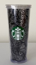 Starbucks 2014 Venti w/Lid 24 oz  w/Original Sticker Black  &  Clear Web Lines - $13.95