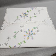 Vintage Hand Embroidered Multi-Colored Pastel Floral Table Top Runner 30&quot;x16.5&quot; - £13.22 GBP