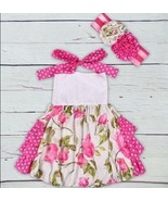 NEW Boutique Baby Girls Floral Ruffle Romper Jumpsuit &amp; Headband Easter - $210.16 MXN