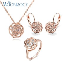 MOONROCY Free Shipping Rose Gold Color Rose Flower CZ Austrian Crystal Necklace  - £19.14 GBP