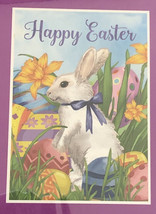 Happy Easter House Garden Yard Flag 28x40&quot; Colored Easter Eggs Bunny Out... - £19.09 GBP