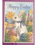 Happy Easter House Garden Yard Flag 28x40&quot; Colored Easter Eggs Bunny Out... - £19.42 GBP
