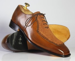 Handmade Men&#39;s Brown Square Toe Leather Suede Shoes, Men Stylish Dress S... - £114.55 GBP+