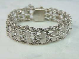 Womens Vintage Estate Sterling Silver Heart Bracelet 25.6g E2135 - £87.58 GBP