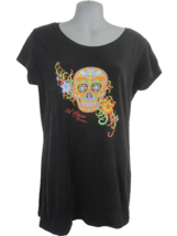 Duck Co. Women&#39;s T Shirt sz L black Dia de los Muertos Skull El Paso Texas - £11.73 GBP