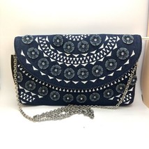 INC Hand Bag Blue Floral Crossbody Womens Purse Denim Chain Medium  - $18.69