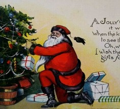 Santa Claus Christmas Postcard Decorating Tree Metropolitan News Unused Ser 350 - £9.81 GBP