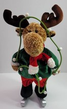 VTG Dan Dee Ice Skating Singing Christmas Moose Reindeer Plush Decoration Dandee - £23.25 GBP