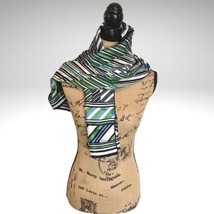 Echo Striped Silk Neck Scarf Blue Green White Rectangle Vintage Fashion 46x15” - £15.46 GBP
