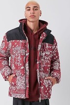 Paisley print pattern red puffer jacket coat men&#39;s size LARGE L winter puffy - £46.59 GBP