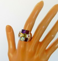 JTV 925 sterling silver cocktail ring w/ large square multi color stones - £55.78 GBP