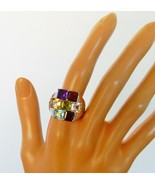 JTV 925 sterling silver cocktail ring w/ large square multi color stones - £55.95 GBP