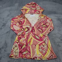 Juicy Couture Sweater Womens Petite Multicolor Paisley Hoodie Style JGMU 5669 - £20.55 GBP