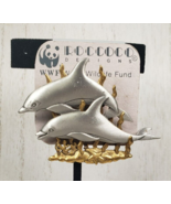 Vintage JJ Jonette Two Playful Dophins Swimming in Seaweed Brooch Pin - $22.40