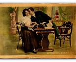 Novelty Romance Working Overtime Gilt 1909 DB Postcard B18 - $3.91